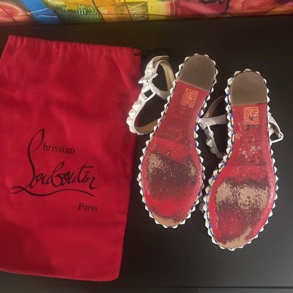 Christian Louboutin Blue Cataclou Embroidery Denim Studded Espadrille Sandals 38 - Picture 10 of 13